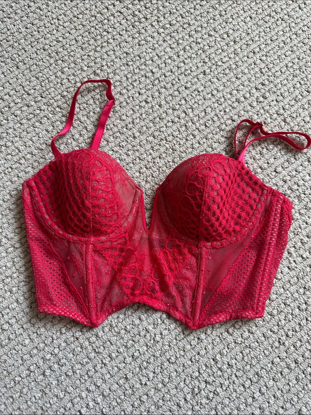 VS red lace longline bustier